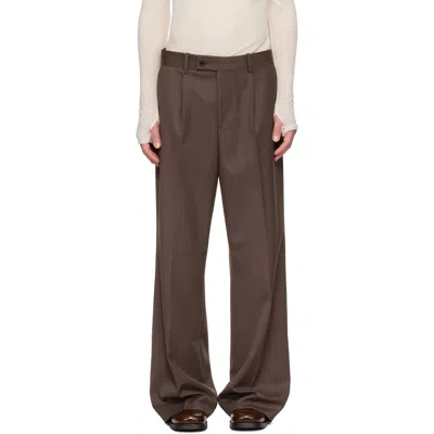 Tonywack Brown Melange Wool Wide-leg Pleated Trousers In Multi