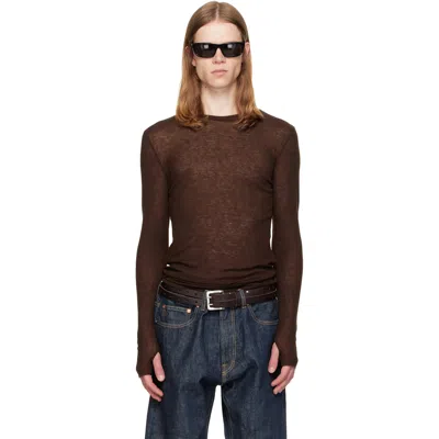Tonywack Brown Sheer Wool Ribbed Knit Sweater