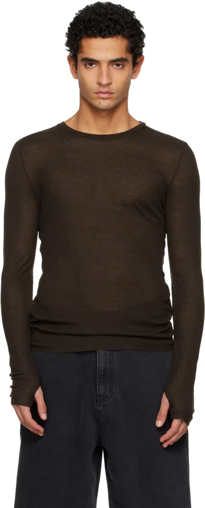 Tonywack Brown Sheer Wool Ribbed Knit T-shirt
