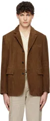 Tonywack Brown Suede Tailored Leather Jacket In Camel