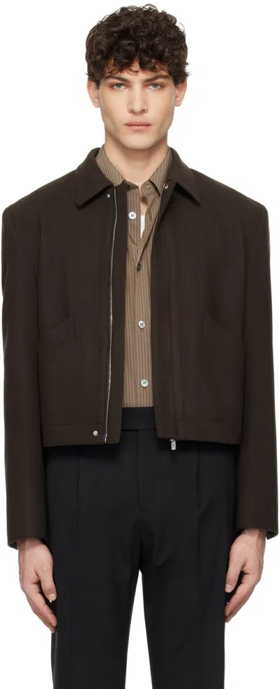Tonywack Brown Virgin Wool Cropped Blouson Jacket In Dark Brown