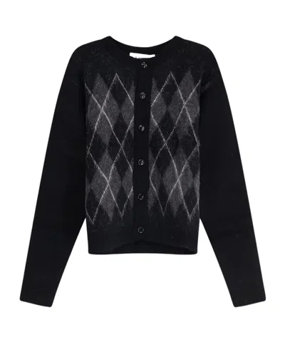Tonywack Brushed Argyle Button Cardigan In Black