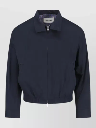 Tonywack Button Collar Jacket Elastic Hem Side Pockets In Blue
