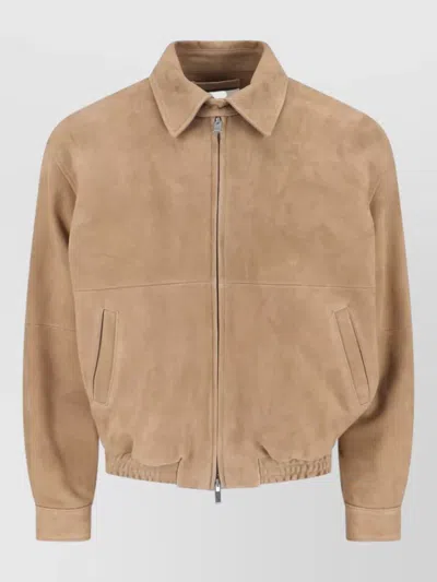Tonywack Buttoned Collar Jacket Elastic Hem Long Sleeves In Brown