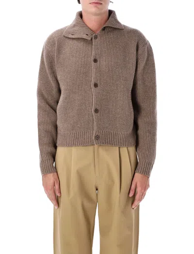 Tonywack Button-front Collared Knit Cardigan In Brown