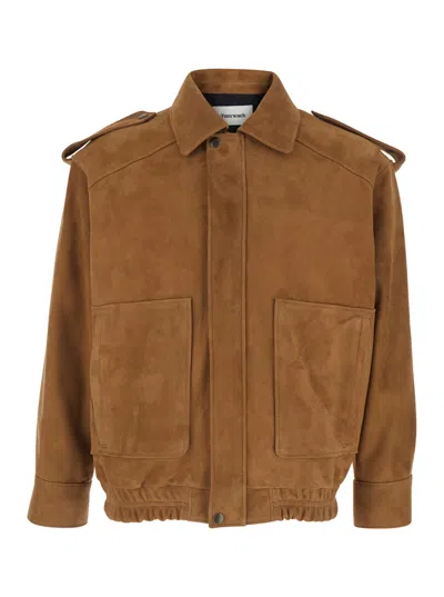 Tonywack Classic Collar Suede Jacket With Elasticized Waist For Men In Brown