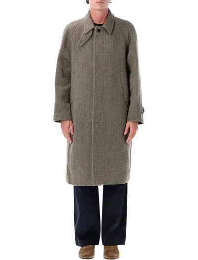 Tonywack Herringbone Single Breasted Coat In Brown