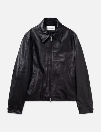 Tonywack Cow Leather Buckle Zip Jacket In Black/黑色/블랙/ブラック