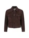 Tonywack Cropped Brown Suede Trucker Jacket With Classic Collar In Brown
