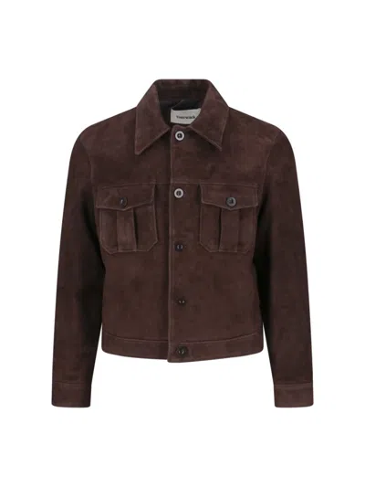 TONYWACK CROPPED BROWN SUEDE TRUCKER JACKET WITH CLASSIC COLLAR
