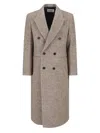 Tonywack Double-breasted Beige Wool Coat With Herringbone Texture In Multi