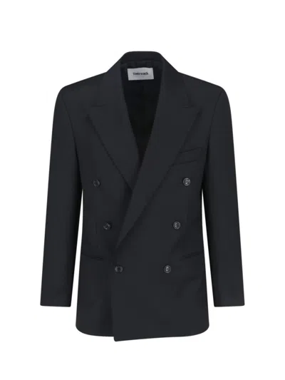TONYWACK DOUBLE-BREASTED BLACK BLAZER WITH WIDE LAPELS