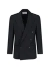 Tonywack Double-breasted Blazer Featuring Notched Lapels In Blue