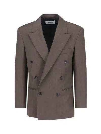 TONYWACK DOUBLE-BREASTED BROWN BLAZER WITH WIDE LAPELS