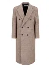 Tonywack Double-breasted Beige Wool Coat With Herringbone Texture In Brown