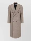 Tonywack Double-breasted Beige Wool Coat With Herringbone Texture In Brown