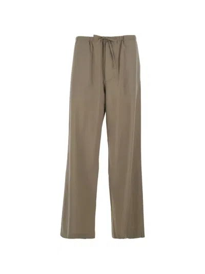 Tonywack Beige Pants With Drawstring Waist In Wool Blend Man In Brown