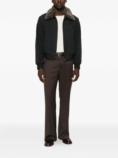 Tonywack Faux Fur-collar Bomber Jacket In Black