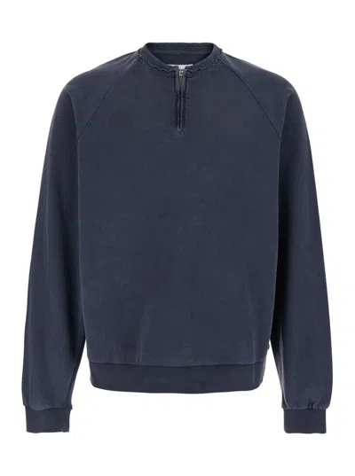 Tonywack Garment Dyed Zip Sweatshirt In Blue