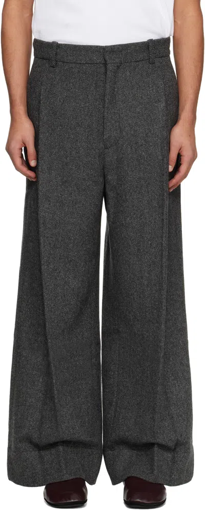 Tonywack Gray Deep Tuck Wide-leg Trousers