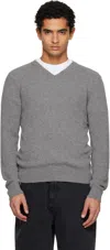 Tonywack Gray Ribbed V-neck Sweater In Gray