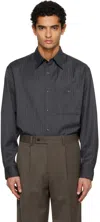 Tonywack Grey Pinstriped Shirt With Pointed Collar In Wool Blend Man In Gray