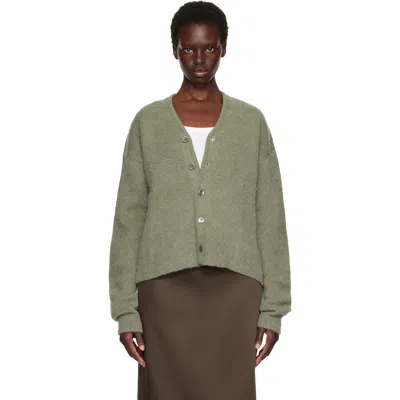 Tonywack Greem Brushed Mohair V-neck Cardigan In Green