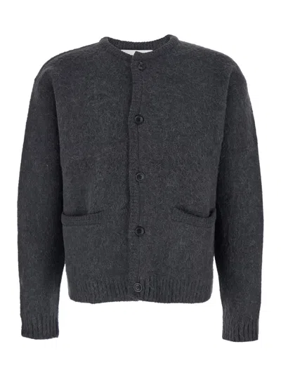 TONYWACK GREY CREW NECK SWEATER WITH FRONT POCKETS AND BRUSHED EFFECT IN FABRIC MAN