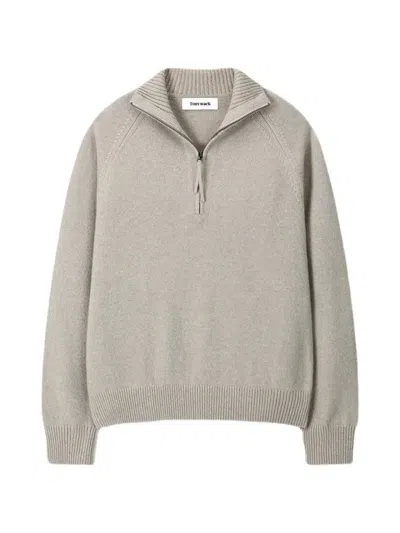 Tonywack Half-zip Elbow-patch Polo Shirt In Gray