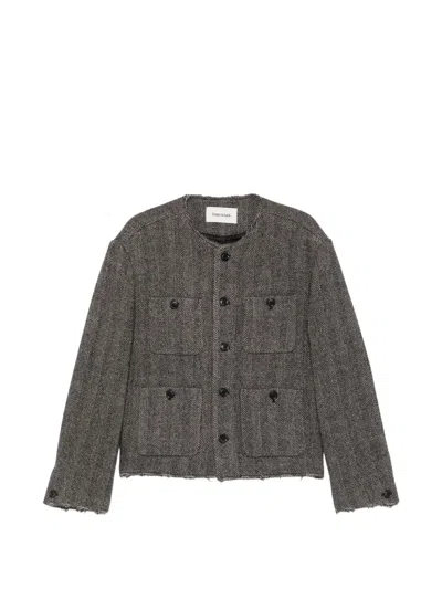 Tonywack Herringbone-pattern Raw-edge Jacket In Gray