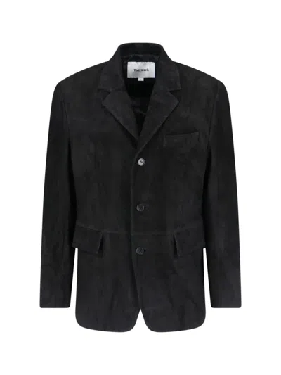 Tonywack Single-breasted Suede Jacket In Black Leather