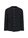 Tonywack Black Collarless Blouson Jacket With Nautical Button Detail In Black