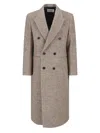 Tonywack Double-breasted Beige Wool Coat With Herringbone Texture In Brown