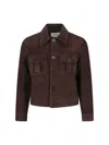 Tonywack Cropped Brown Suede Trucker Jacket With Classic Collar In Brown