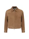 Tonywack Suede Blouson With Classic Collar And Zippered Pockets In Brown