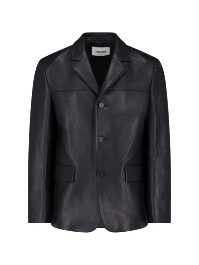 Tonywack Button-up Leather Jacket In Black