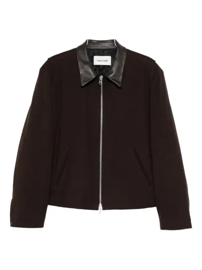Tonywack Leather-collared Zip-front Jacket In Brown