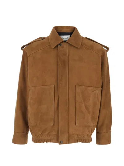 Tonywack Brown Jacket With Classic Collar And Elastic Waist In Suede Man