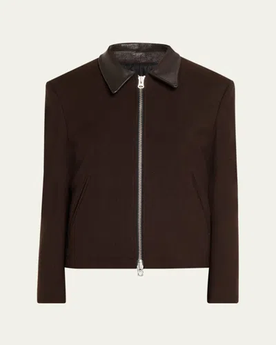 Tonywack Leather-trim Wool Jacket In Brown