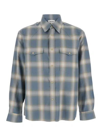 Tonywack Light Blue Shirt With Classic Collar And All-over Check Motif In Cotton Blend Man