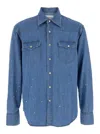 Tonywack Light Blue Shirt With Classic Collar And All-over Hand Painted Details In Blue