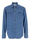 Tonywack Light Blue Shirt With Classic Collar And All-over Hand Painted Details In Light Blue