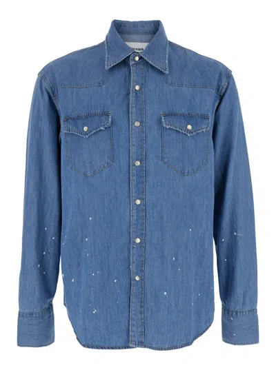 TONYWACK LIGHT BLUE SHIRT WITH CLASSIC COLLAR AND ALL-OVER HAND PAINTED DETAILS IN DENIM MAN
