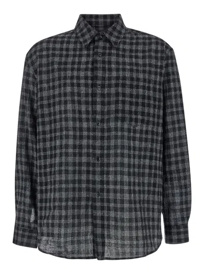 TONYWACK BLACK SHIRT WITH CHECK MOTIF IN WOOL BLEND MAN