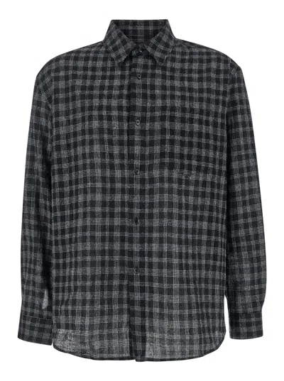 TONYWACK BLACK SHIRT WITH CHECK MOTIF IN WOOL BLEND MAN