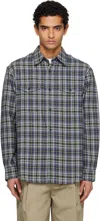 Tonywack Navy Checked Cotton Double Pocket Shirt In Blue