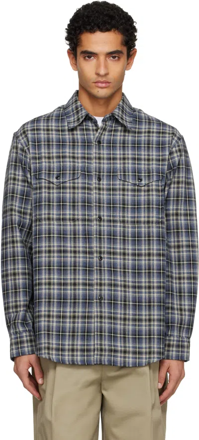 Tonywack Navy Checked Cotton Double Pocket Shirt In Blue