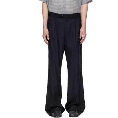 Tonywack Navy Pinstriped Wool Belted Trousers In Multi
