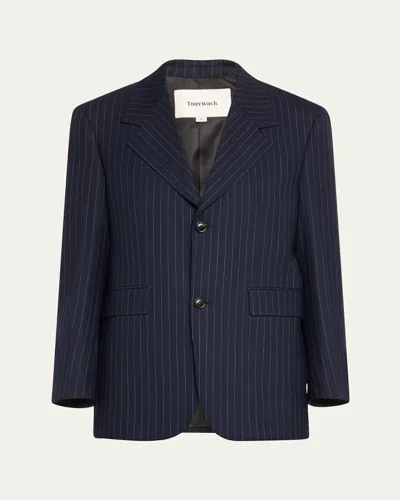 Tonywack Oversized Pinstripe Wool Jacket In Navy Pinstripe