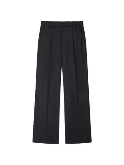 Tonywack Pinstripe-pattern Belted Trousers In Black